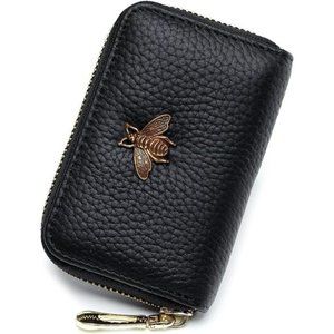 RFID Credit Card Holder, Small Leather Zipper Card Case Wallet for Women